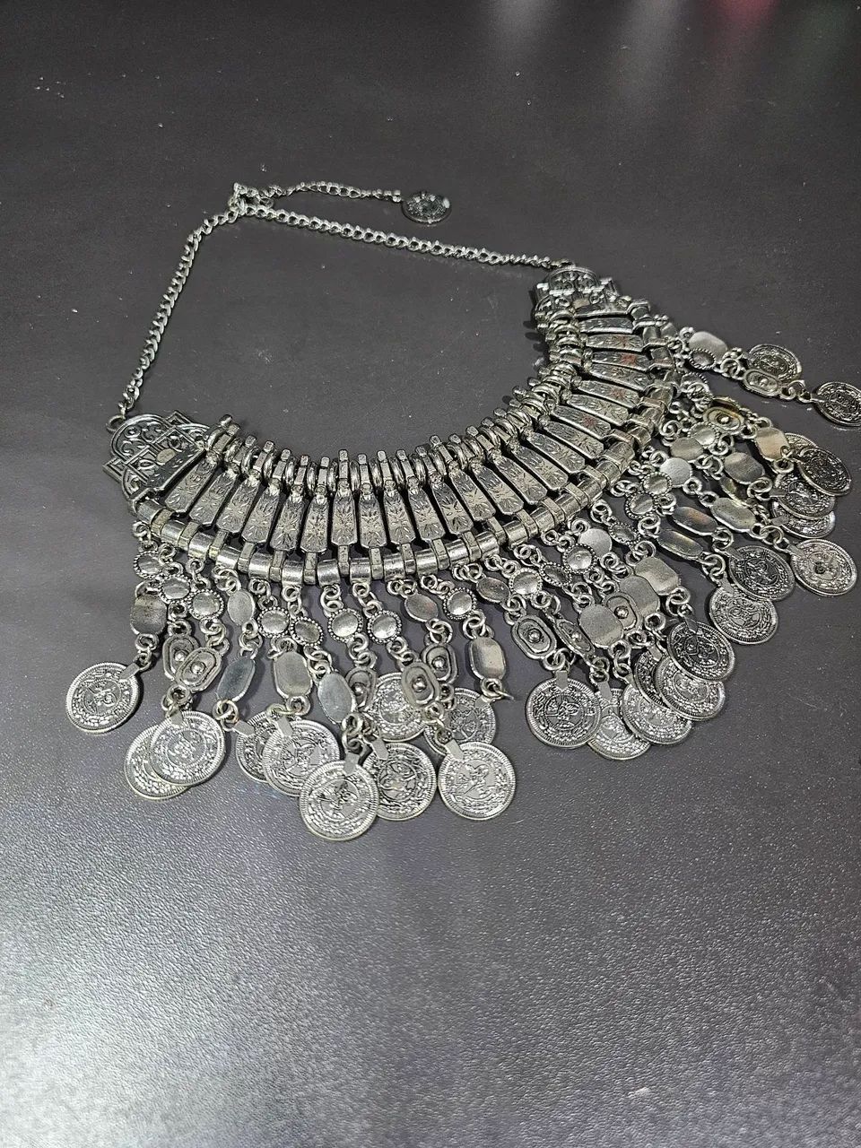 maxi colar vintage moedas prateado