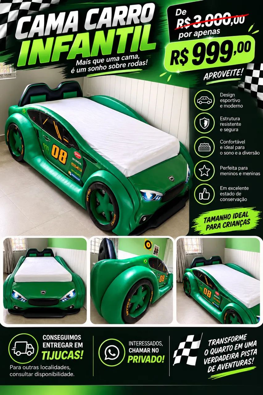 CAMA HOTWEELS INFANTIL SEMI NOVA VERDE 
