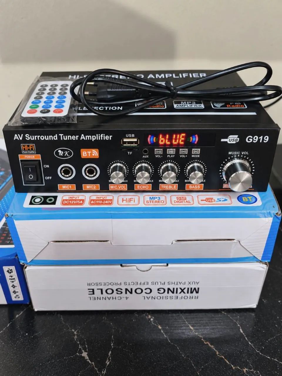 Amplificador de Audio Bluetooth FM USB Mp3 Microfone