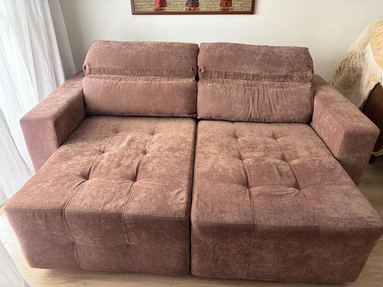 Sofá Retrátil Marrom Suede Mesclado - Foto 2