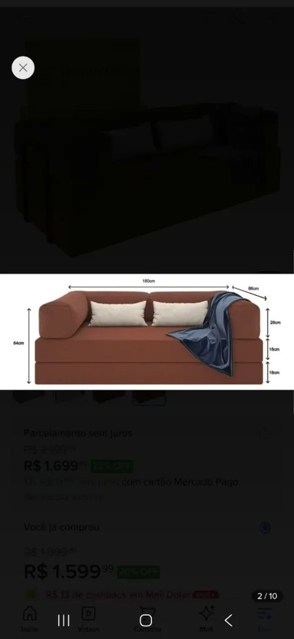 Sofá(novo) 2 em 1. Vira cama de casal