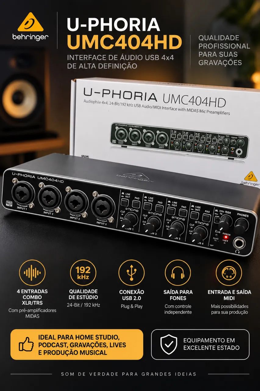 Placa de Áudio UMC404HD Behringer 