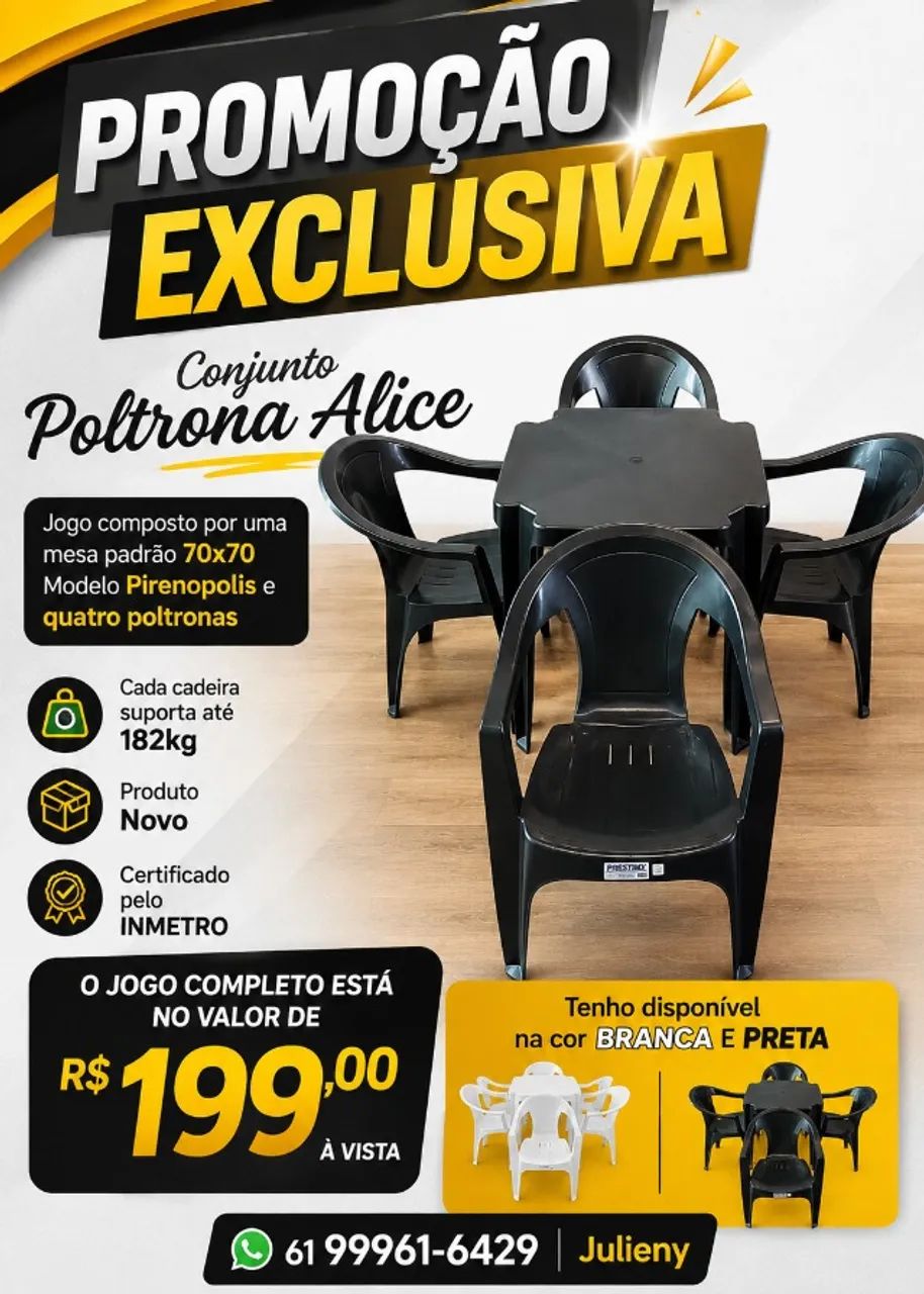 Jogo de mesa e poltronas de plastico reforçada