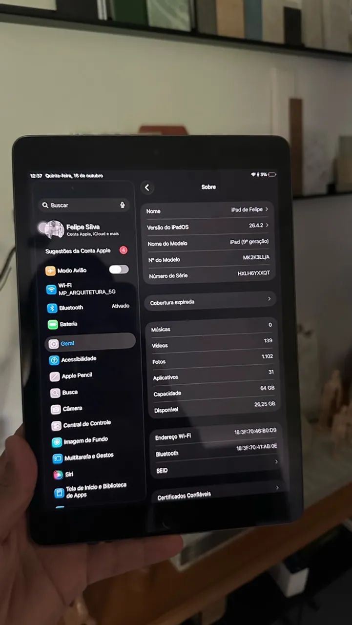 Apple iPad Wifi 9th Geração Cinza Espacial A2602 64gb 10.2