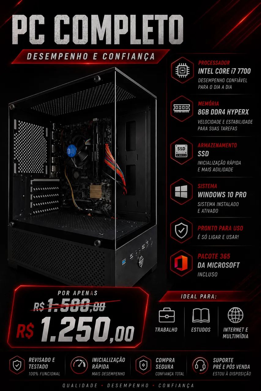 PC Intel Core i7-7700 | 8GB RAM | Windows 10 Pro | Pronto para usar