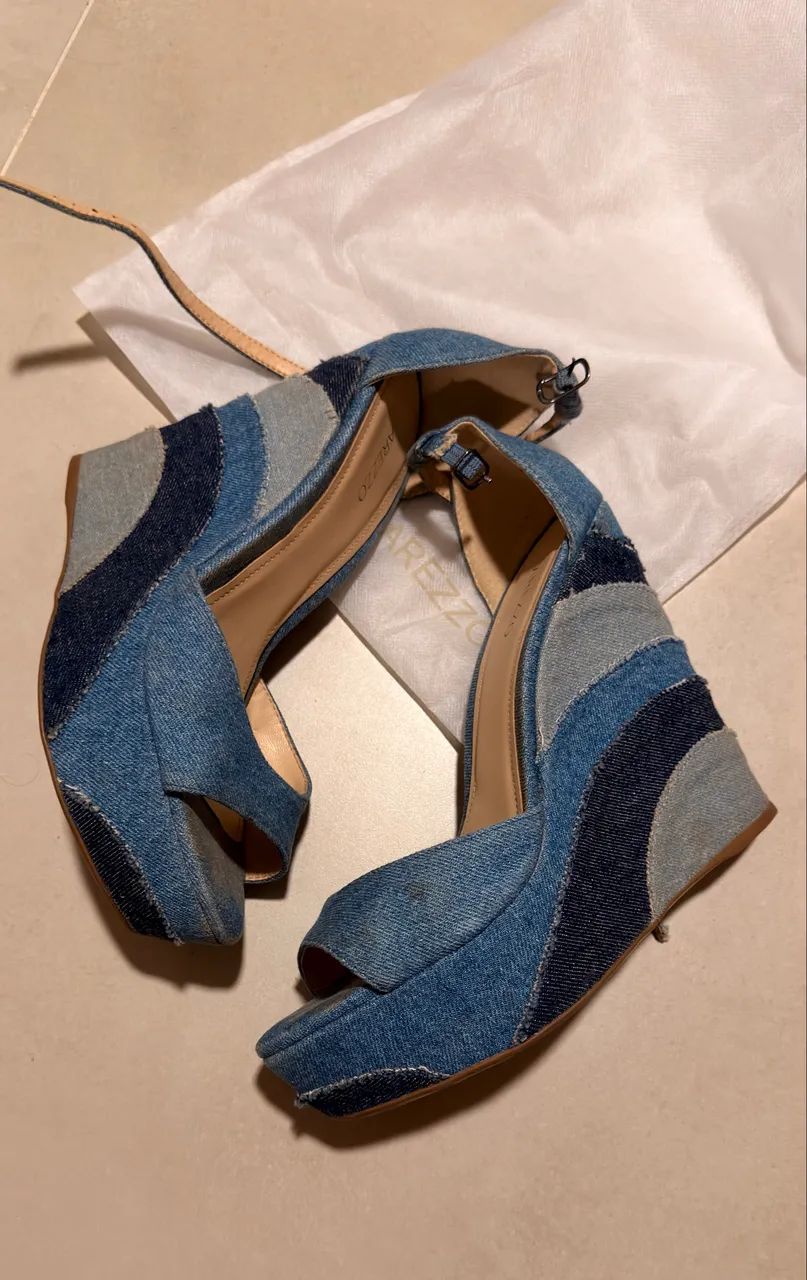 Sandália Plataforma Arezzo Ivy em Patchwork Jeans 38 - Foto 3