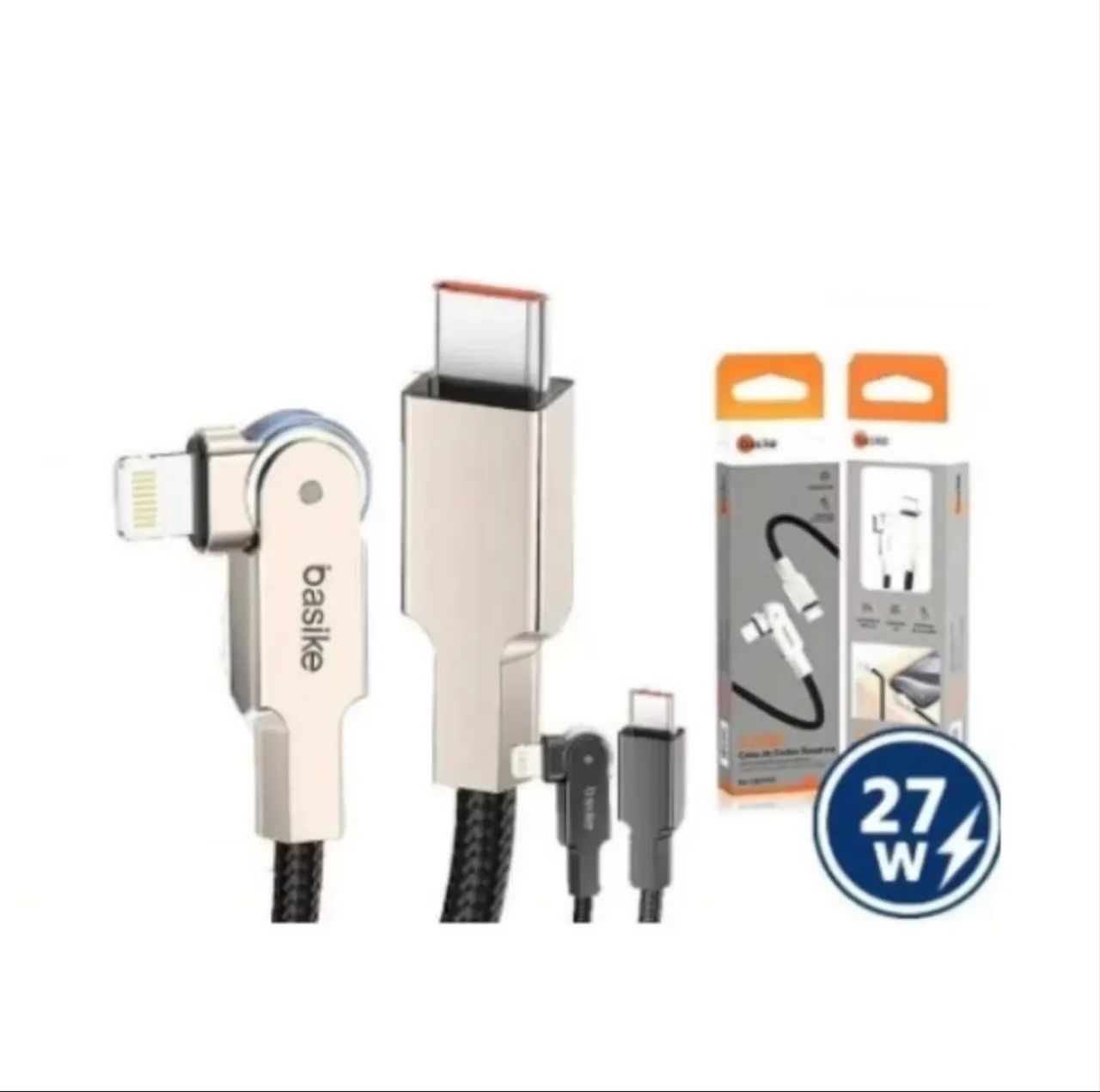 Cabo 1m 2 em 1 USB-C 65W ou Lightning 27W Carregamento Rápido Basike - Foto 2