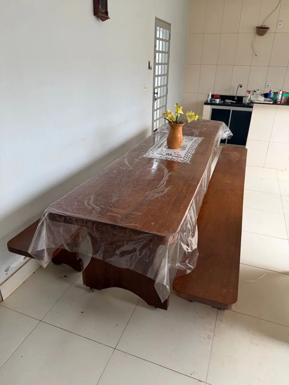 Mesa Madeira 3 mts com banco 12 lugares 