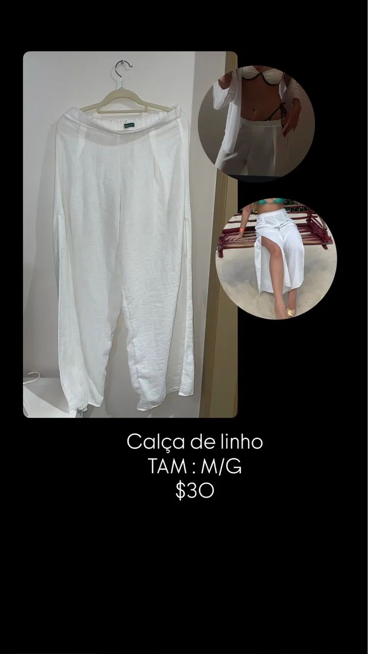 Calça de linho com recortes laterais