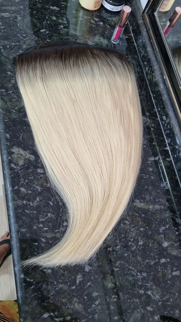 Cabelo humano loiro pérola 55cm tela pronta  - Foto 4