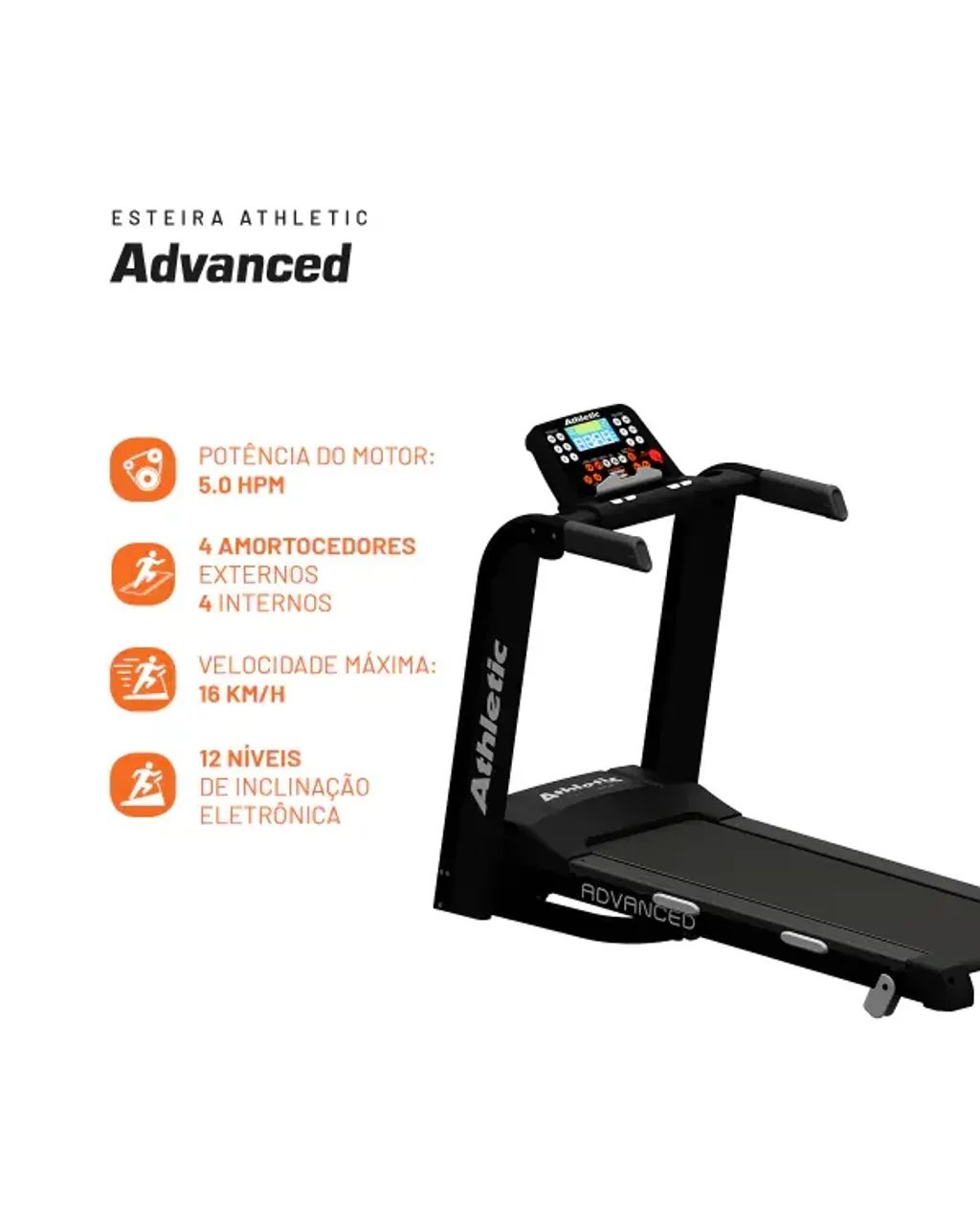 Esteira Athletic Advanced - elétrica, 16km/h, inclinação automática - Foto 3