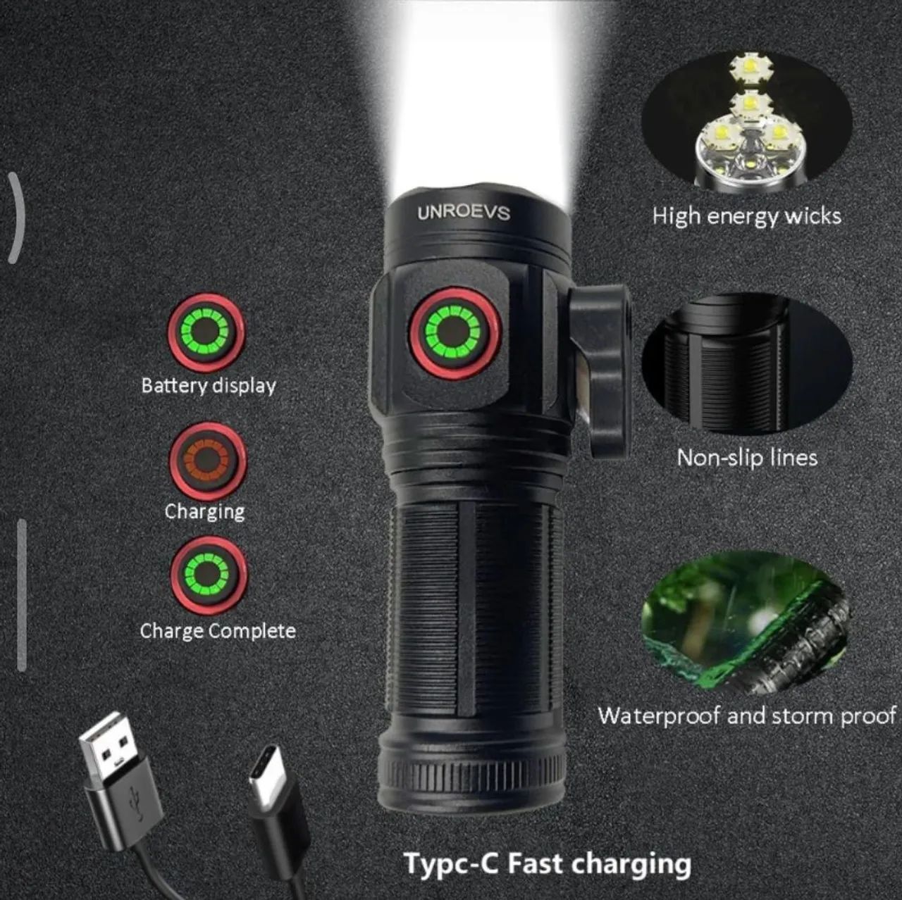 Lanterna Tática mini USB, com Função Magnética e de Corte Supere 200w 