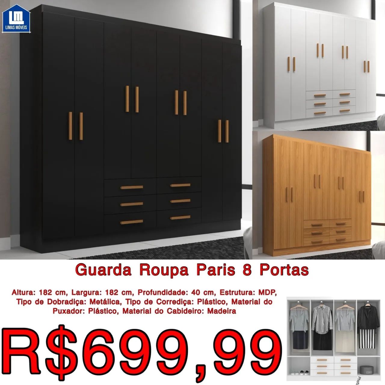 FRETE GRÁTIS GUARDA ROUPA PARIS 8 PORTAS PROMOÇÃO APROVEITE