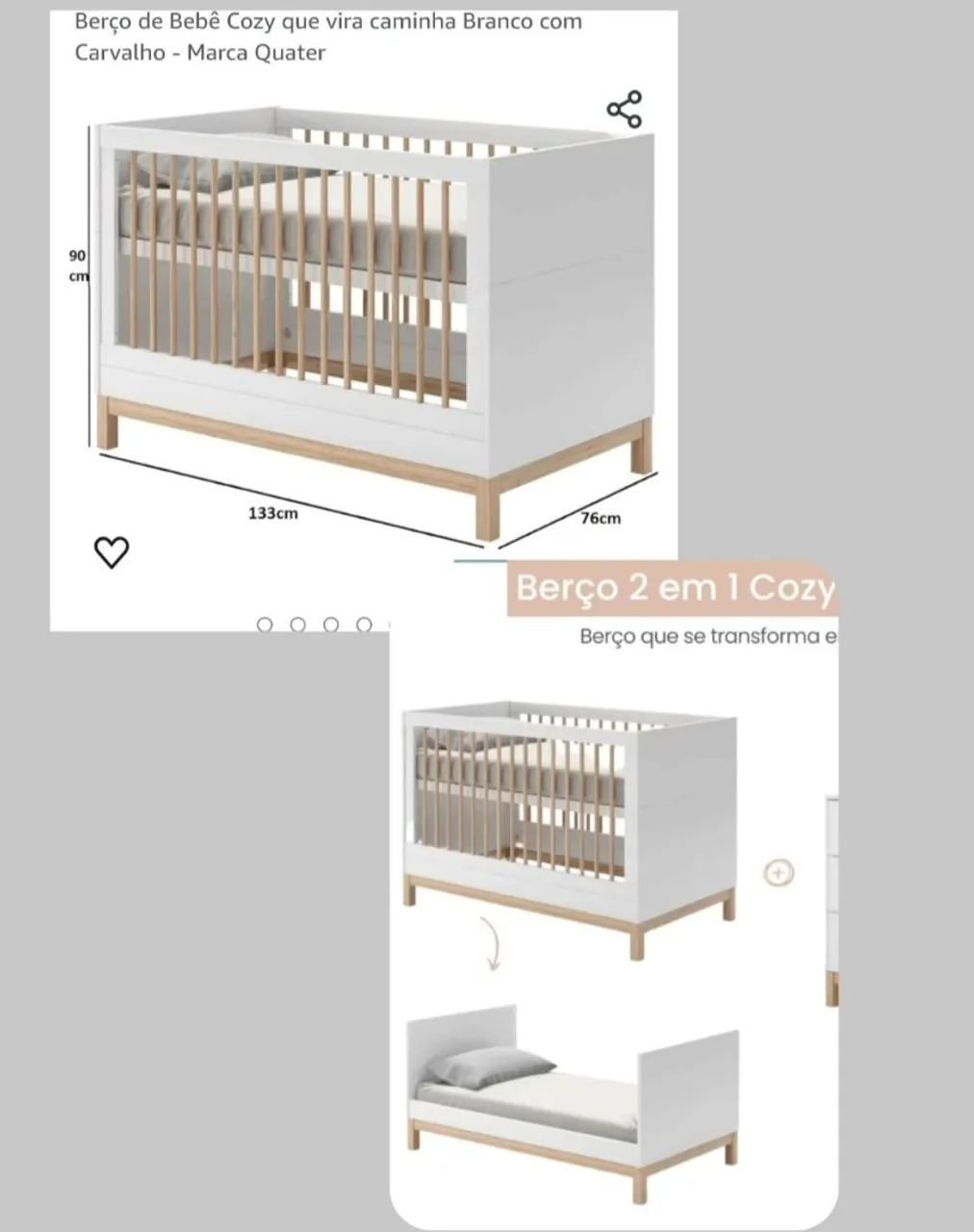 Berço 2 em 1 Cozy Branco - Marca Quater