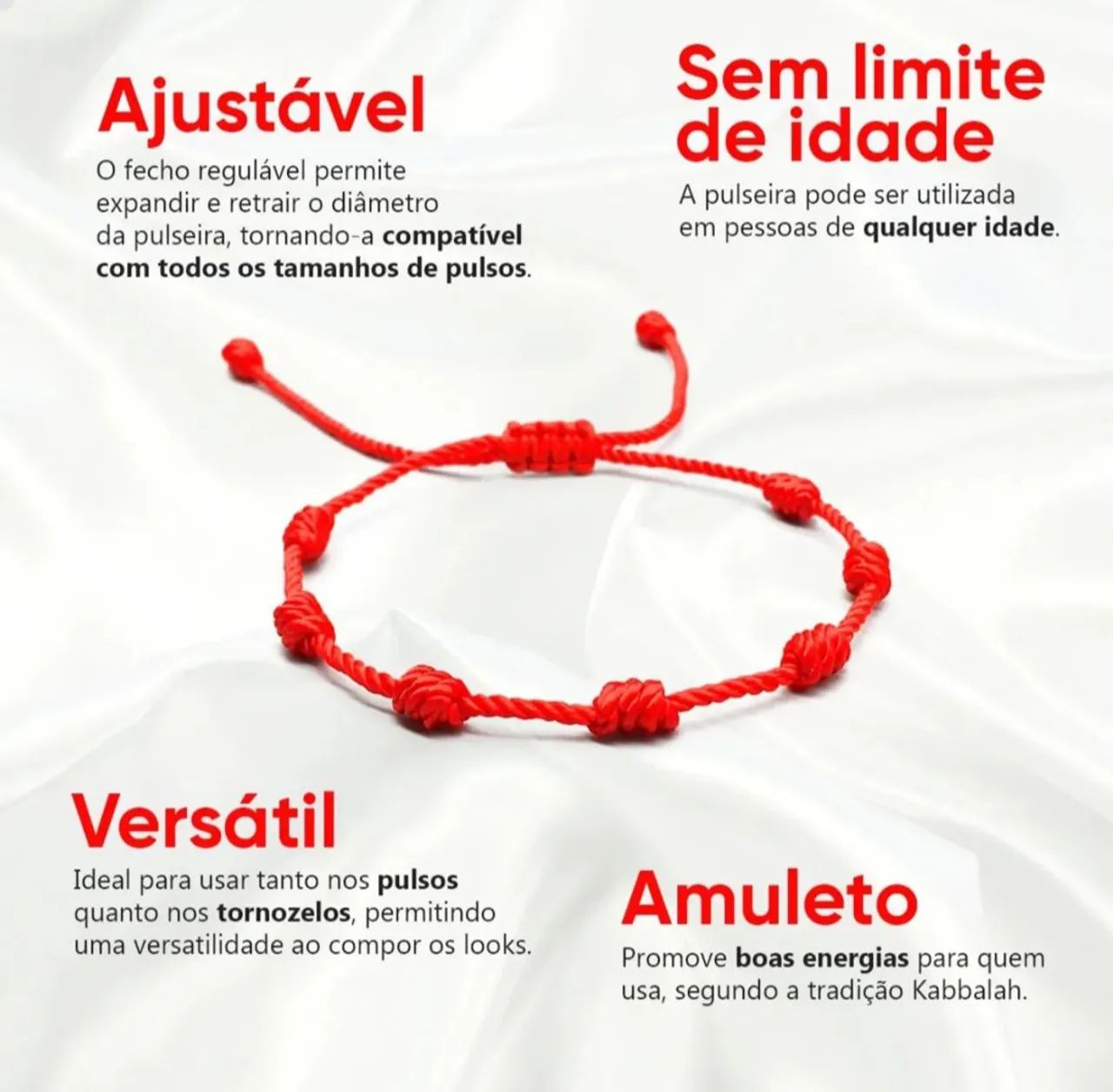 Pulseira 7 nós vermelha Kabbalah  - Foto 4