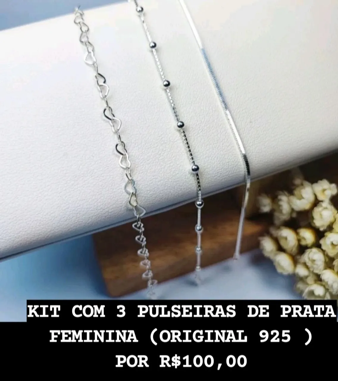 Kit 3 Pulseiras de Prata Feminina 925 ( Novas )