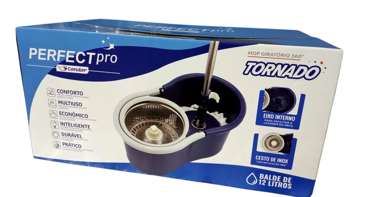 Balde Mop Giratório 360º Tornado PERFECT pro - Condor de Inox 12L em PROMOCAO