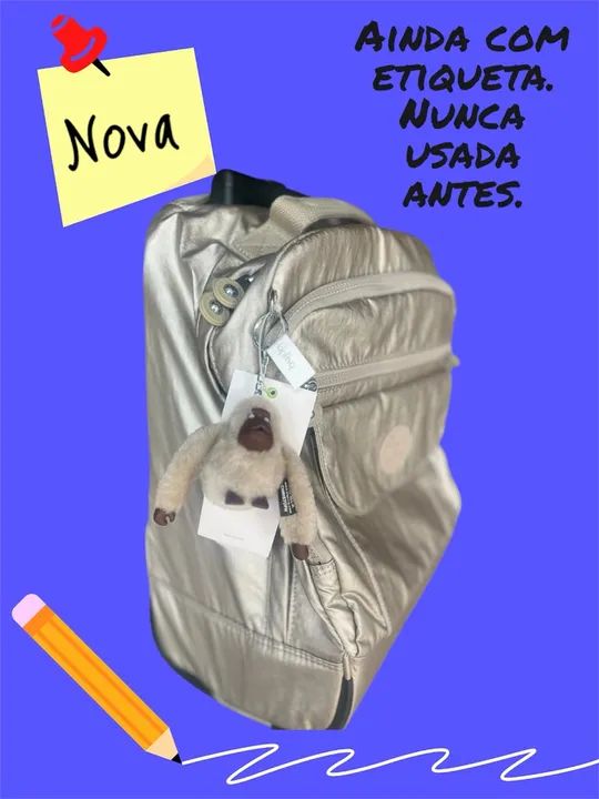Mala Kipling - Cinza - Nova- importada