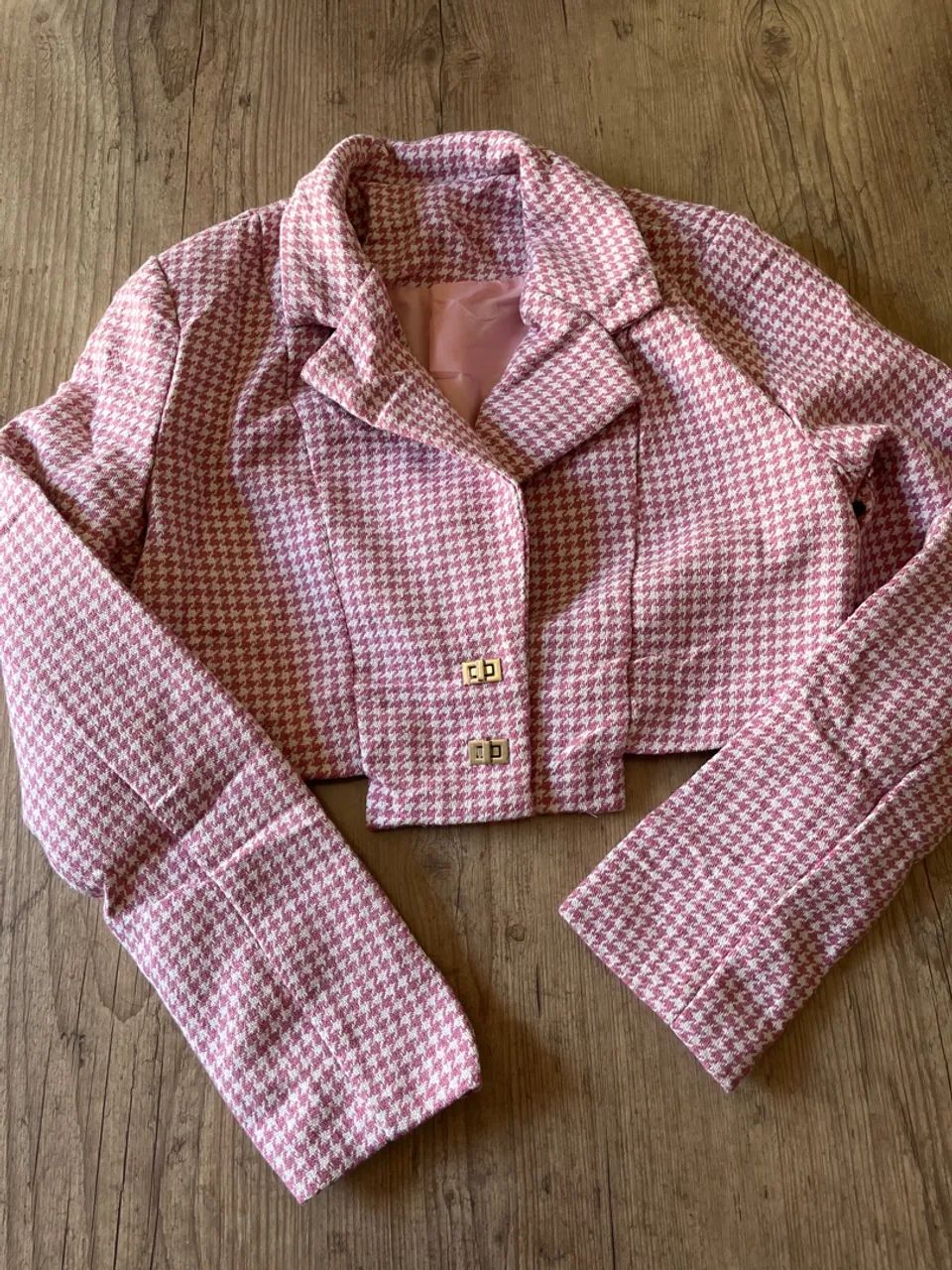 Jaqueta Cropped Rosa Tweed - Foto 3
