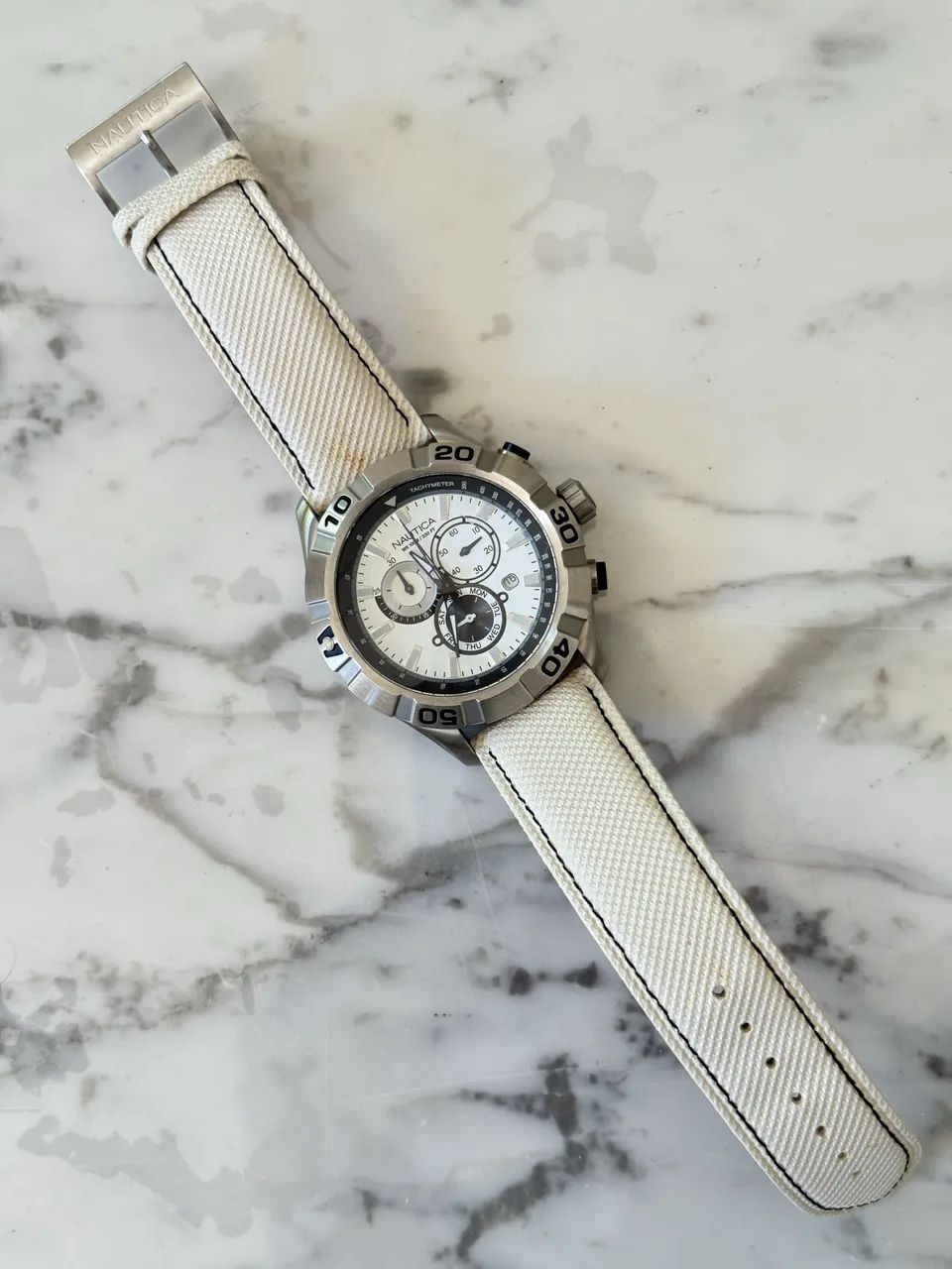 Relógio Náutica 100 m pulseira couro branca - Foto 3