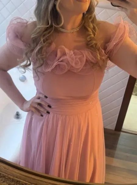 Vestido Rosa Debutante Madrinha longo brilhoso