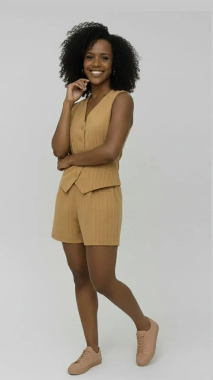 conjunto linho alfaiataria colete forrado e short - Foto 4