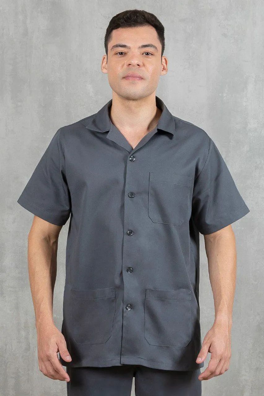 Conjunto Brim Calça e Jaleco manga curta trabalho Uniforme 