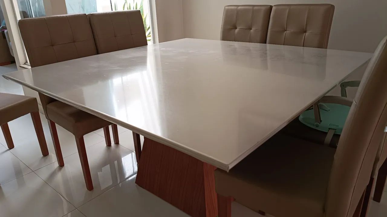 Vendo mesa quadrada (1,50x1,50) em MDF OFF WHITE - Foto 4