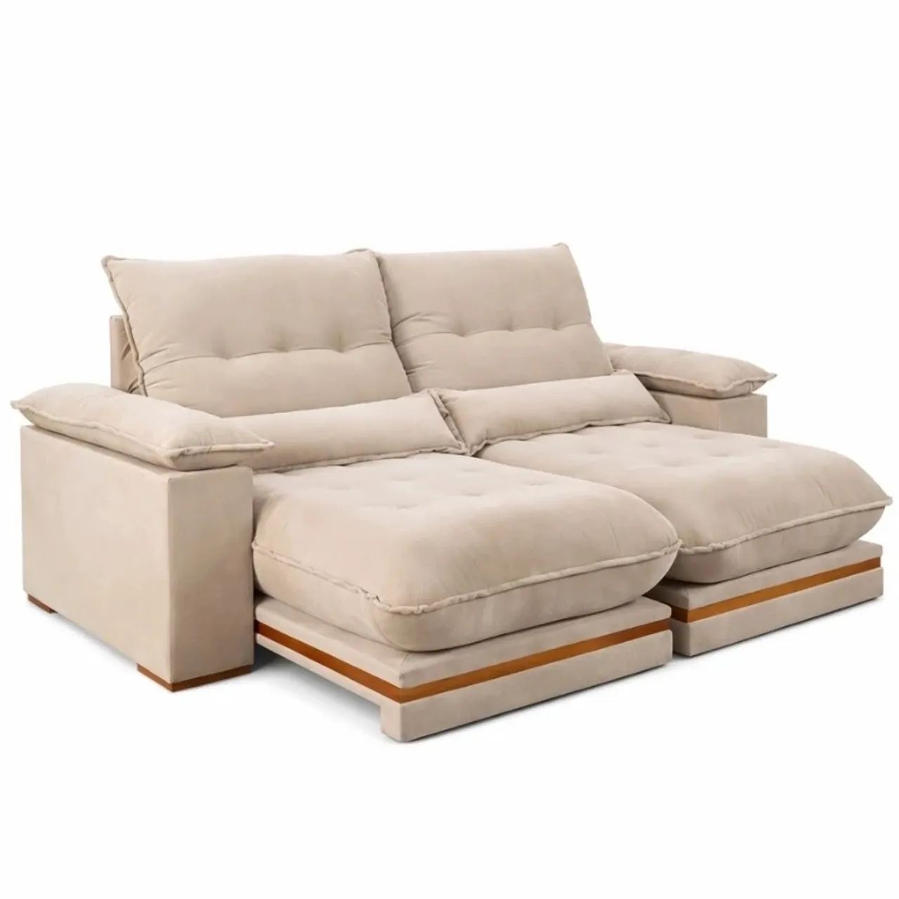 Sofá Retrátil Reclinável Ibis 2.30m Veludo Bege 827 - D33 e Molas Ensacadas - Foto 4