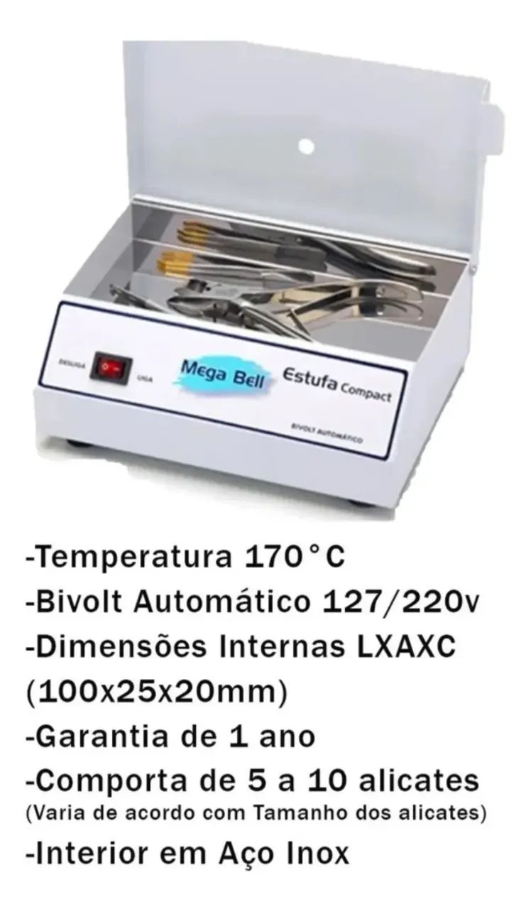 Estufa Manicure Esterilizador De Alicates Pedicure Mega Bell Cor Branco - Foto 4