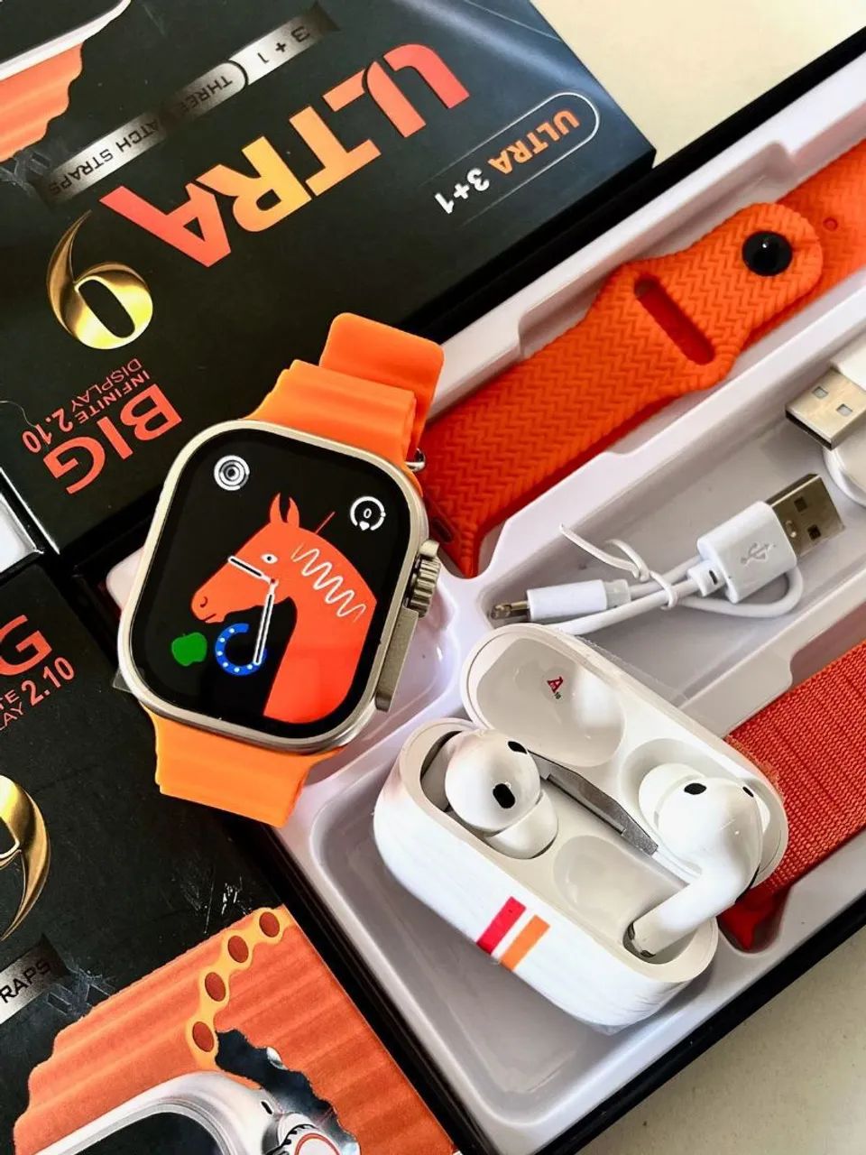 Relógio smartwatch Ultra 9, completo com fone e pulseiras  - Foto 2