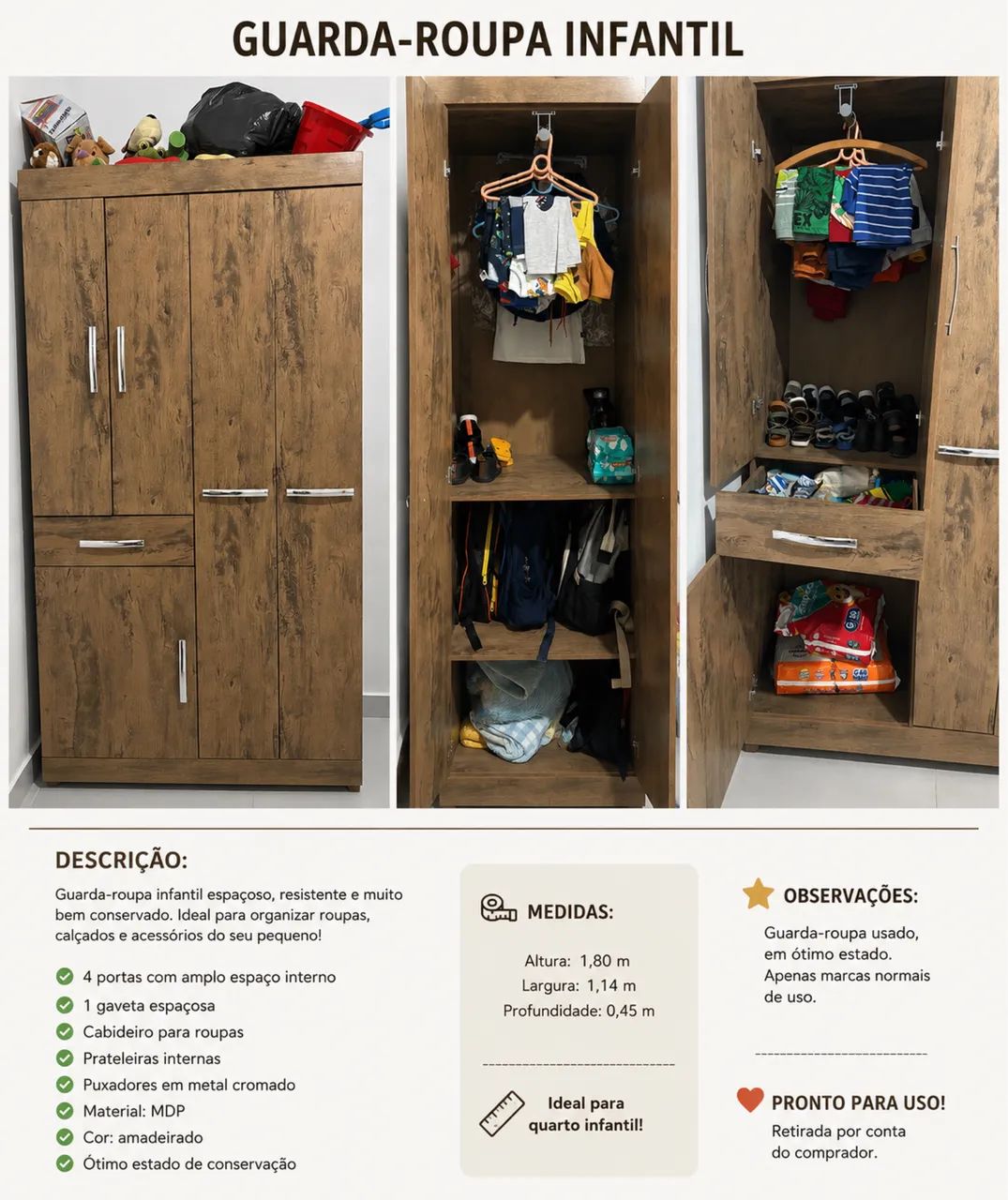 VENDO GUARDA-ROUPA E CÔMODA INFANTIL