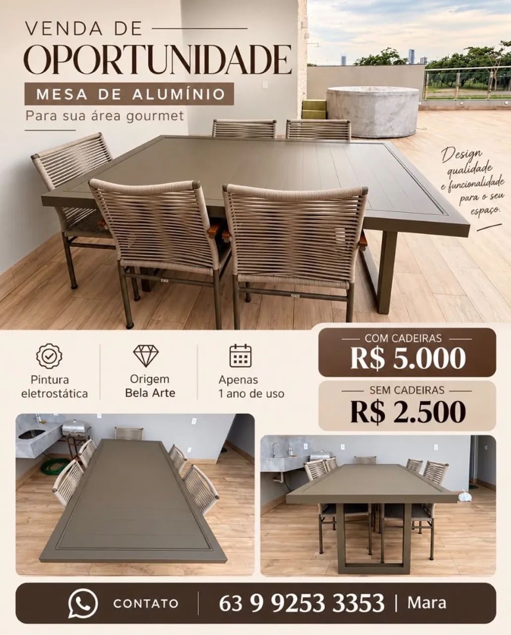 Mesa retangular em alumínio.