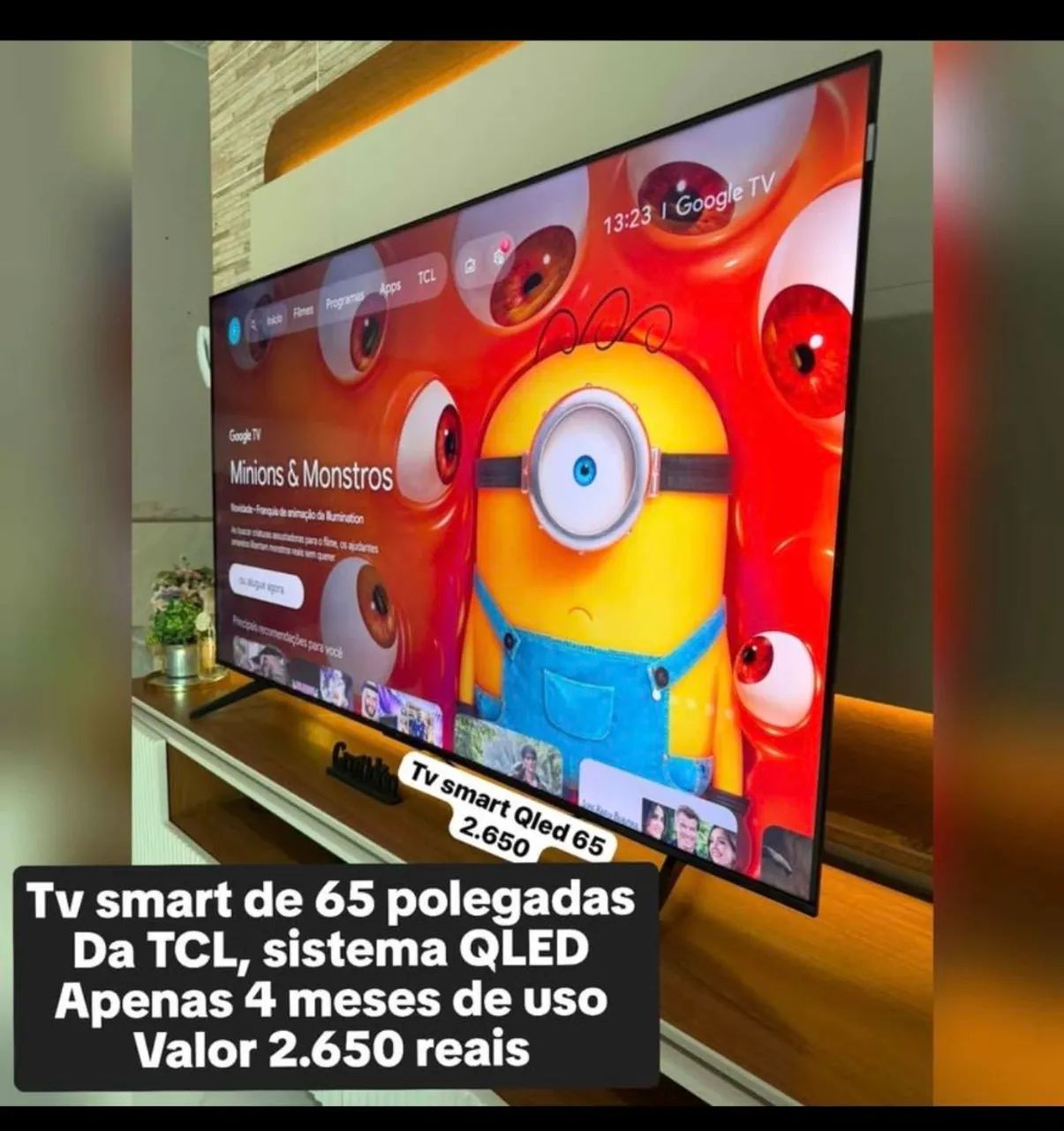 Tv smart de 65 polegadas QLED, apenas 4 meses de uso 