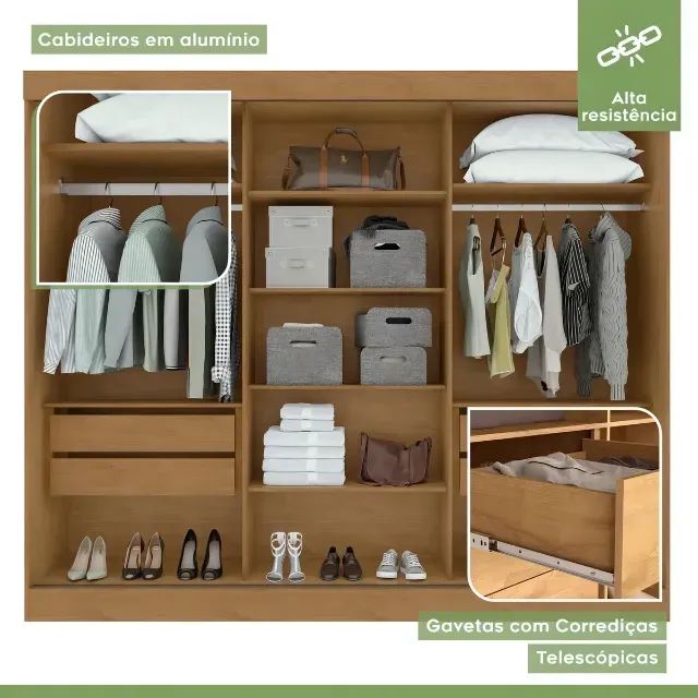 Guarda Roupa Entrega Rápida Com Espelho 2,30m - Foto 2