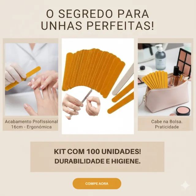 Kit Atacado 100 Lixas de Unha de Madeira 16cm - Profissional