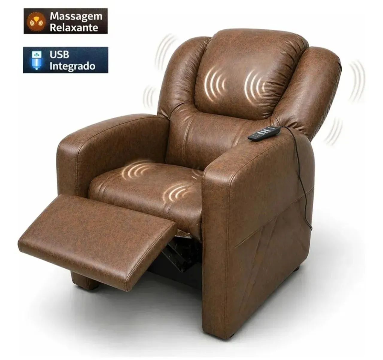 Poltrona Reclinável Elétrica Massagem King Corino Marrom - Foto 3