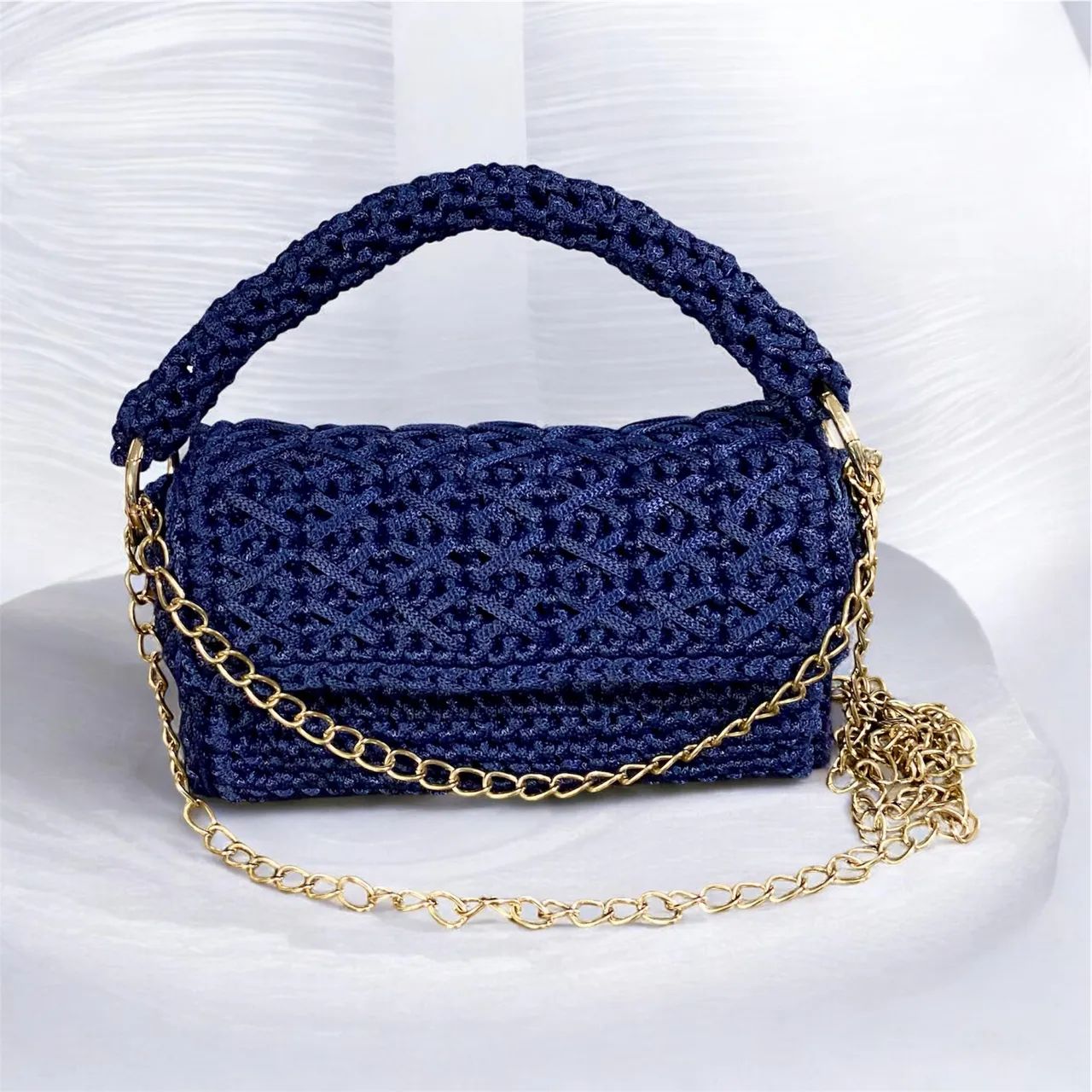 Bolsa de crochê sofisticada simples elegante de mão ou ombro - Foto 4