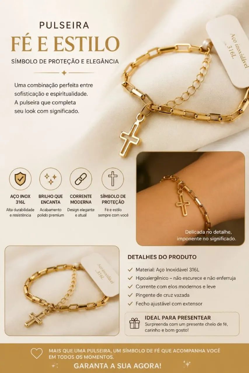 Pulseira cruz dourada 