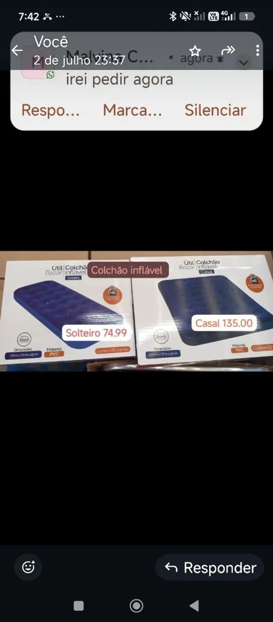 Colchão inflável casal 130.00 solteiro 70.00