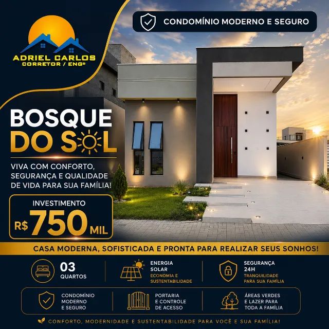 Casa com 03 quartos, piscina e energia solar no Bosque do Sol