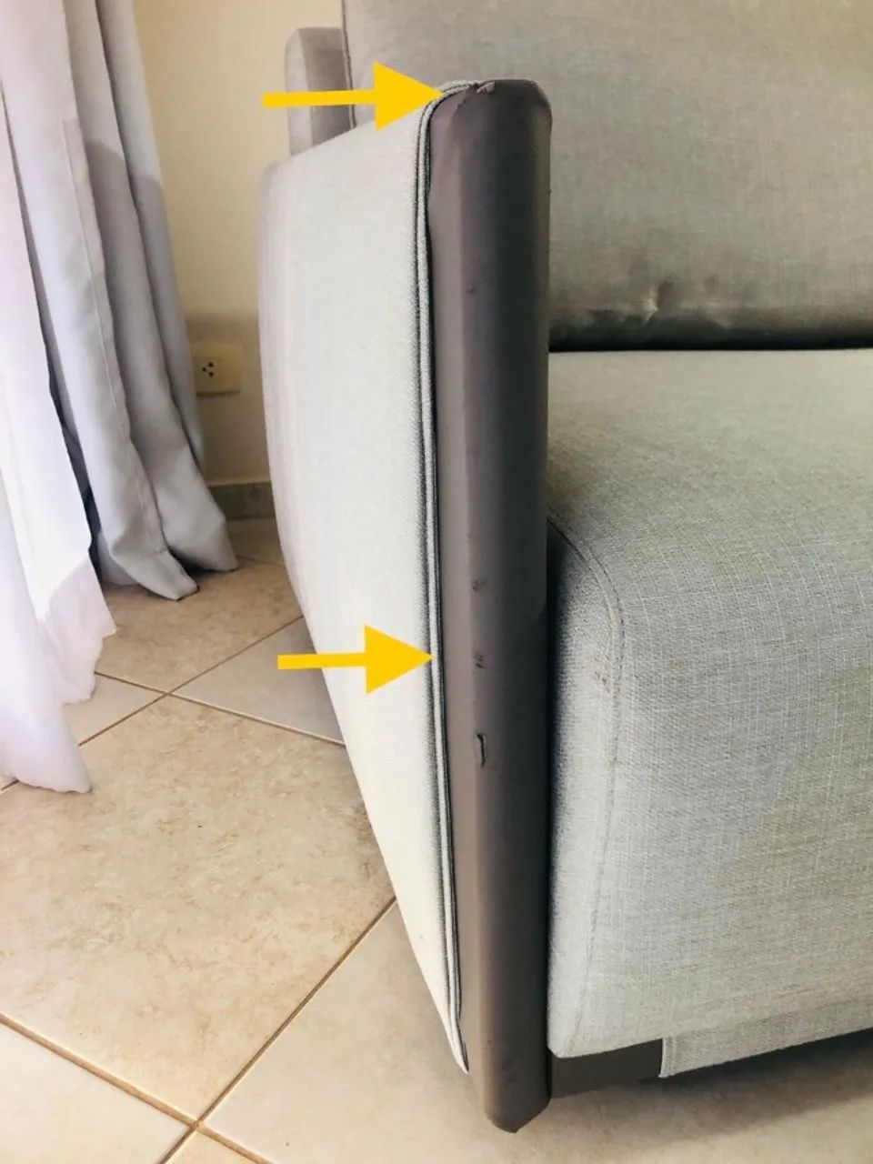Sofá D'Angelis Fixo 4 Lugares Braço Slim Linho e PU - Foto 3