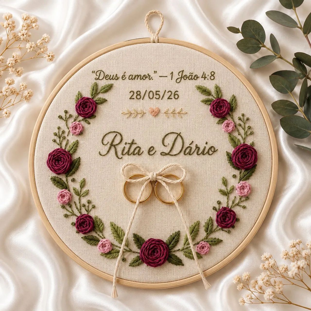 Bastidor Bordado Porta Alianças Personalizado 
