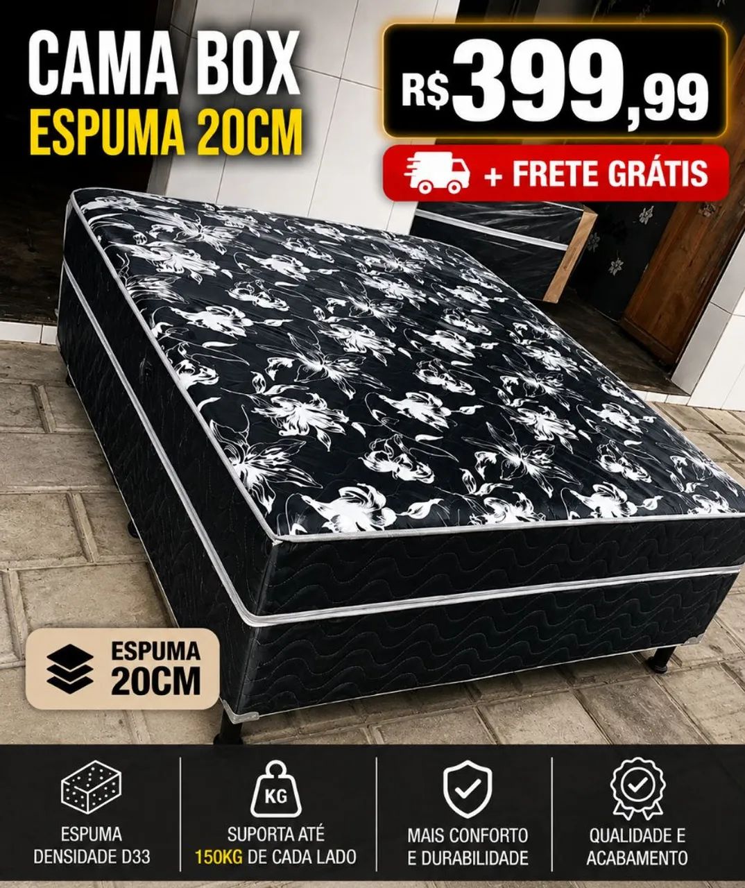 Cama box casal - 20cm de espuma.