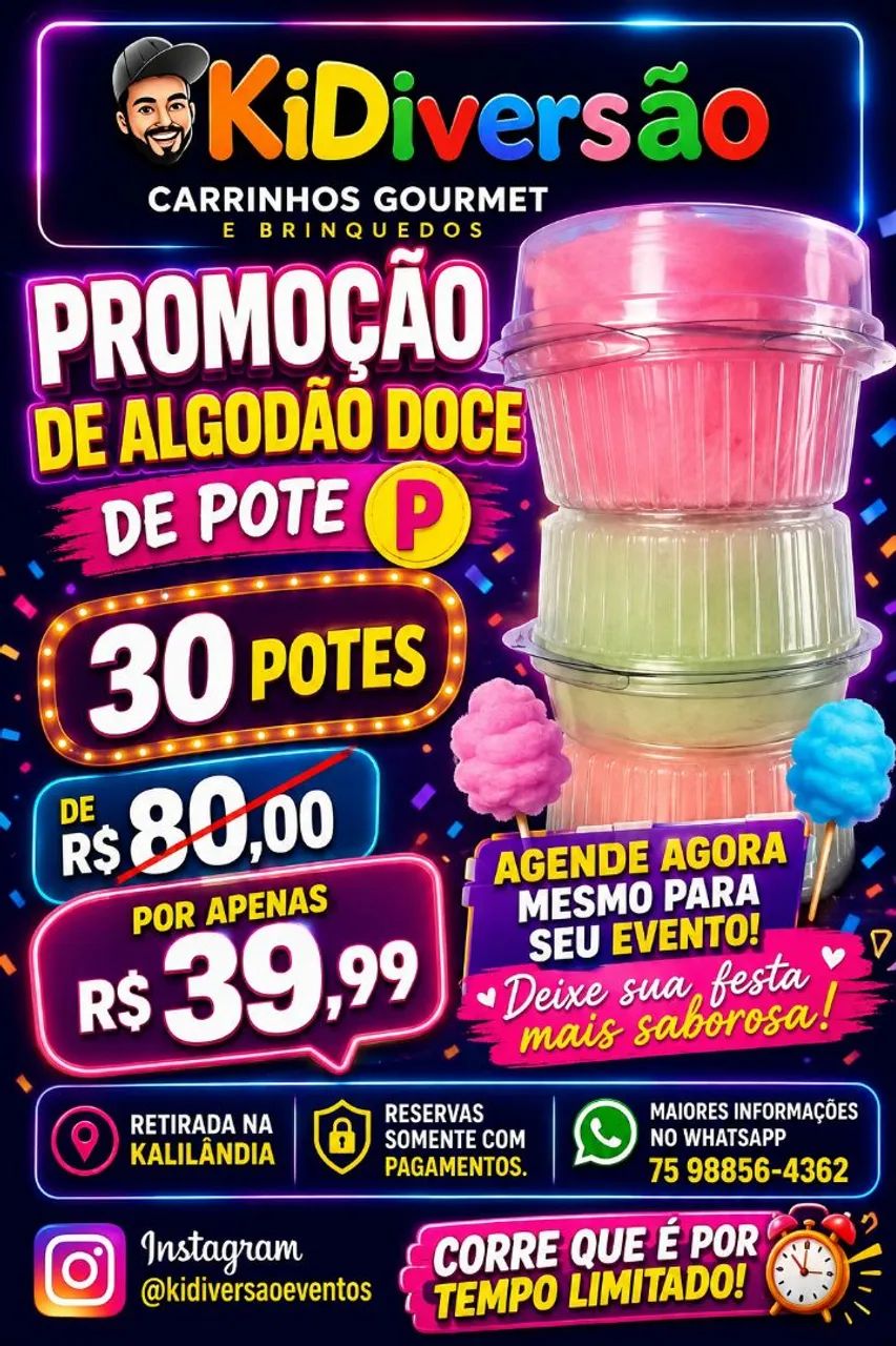 Algodão doce de pote tamanho P com preço imbatível 