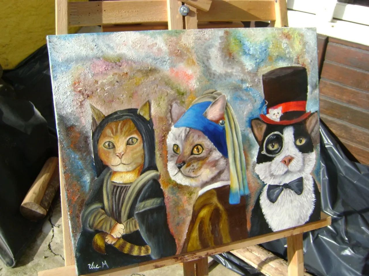 Pintura em tela de gatos - Feito a mão - Foto 3