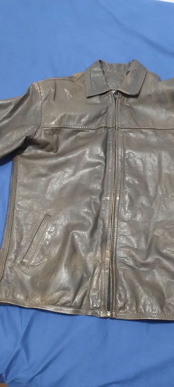 Jaqueta de couro marrom envelhecido Ellus  - Foto 4