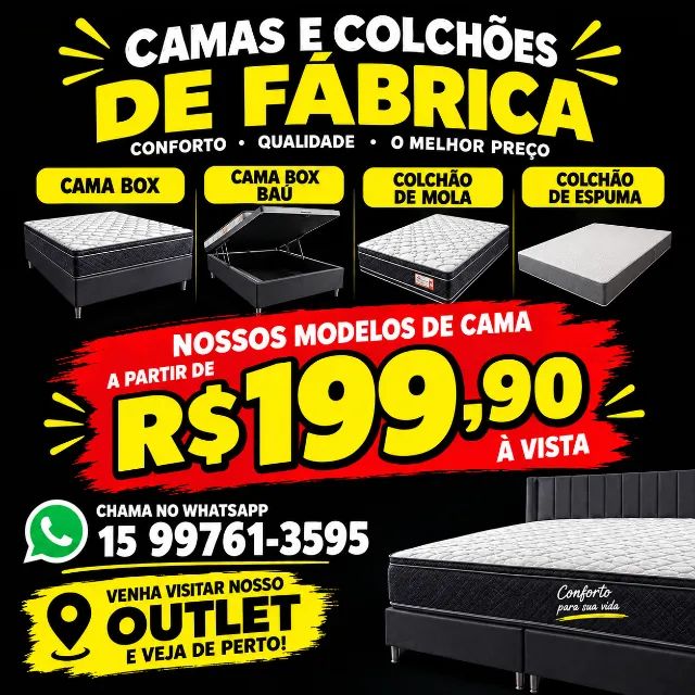 Camas Box Solteiro casal e Colchões Direto de Fabrica