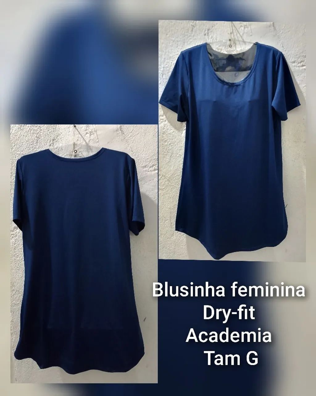Blusinha feminina azul dry fit academia