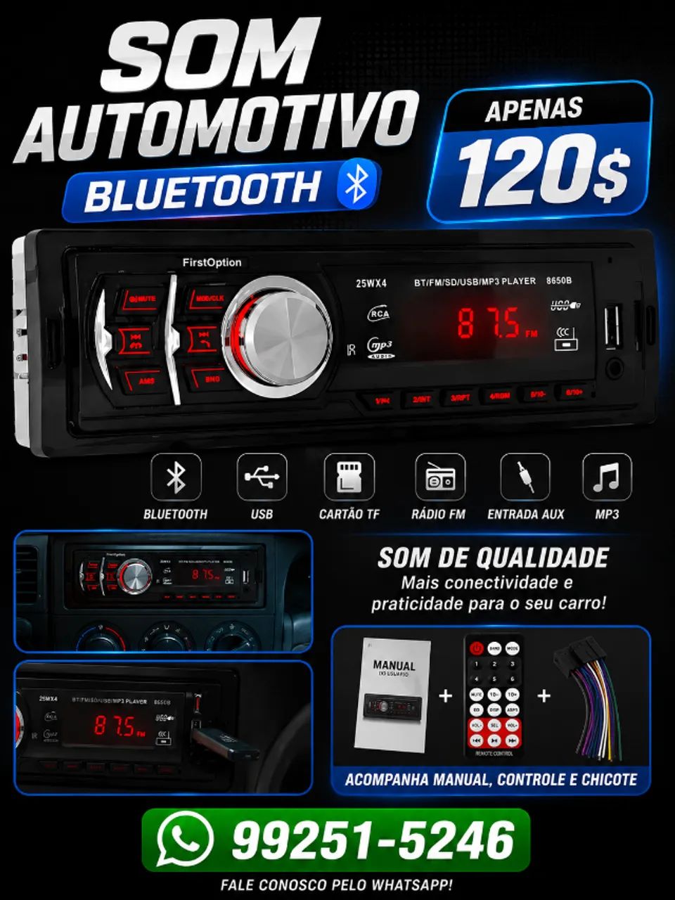Som BT para carro - Foto 3